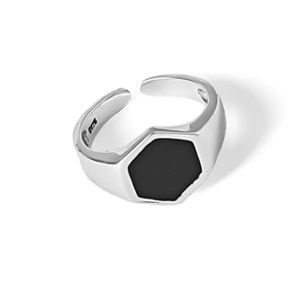 🔳Insta black geometric silver open ring - Picture 2 of 4
